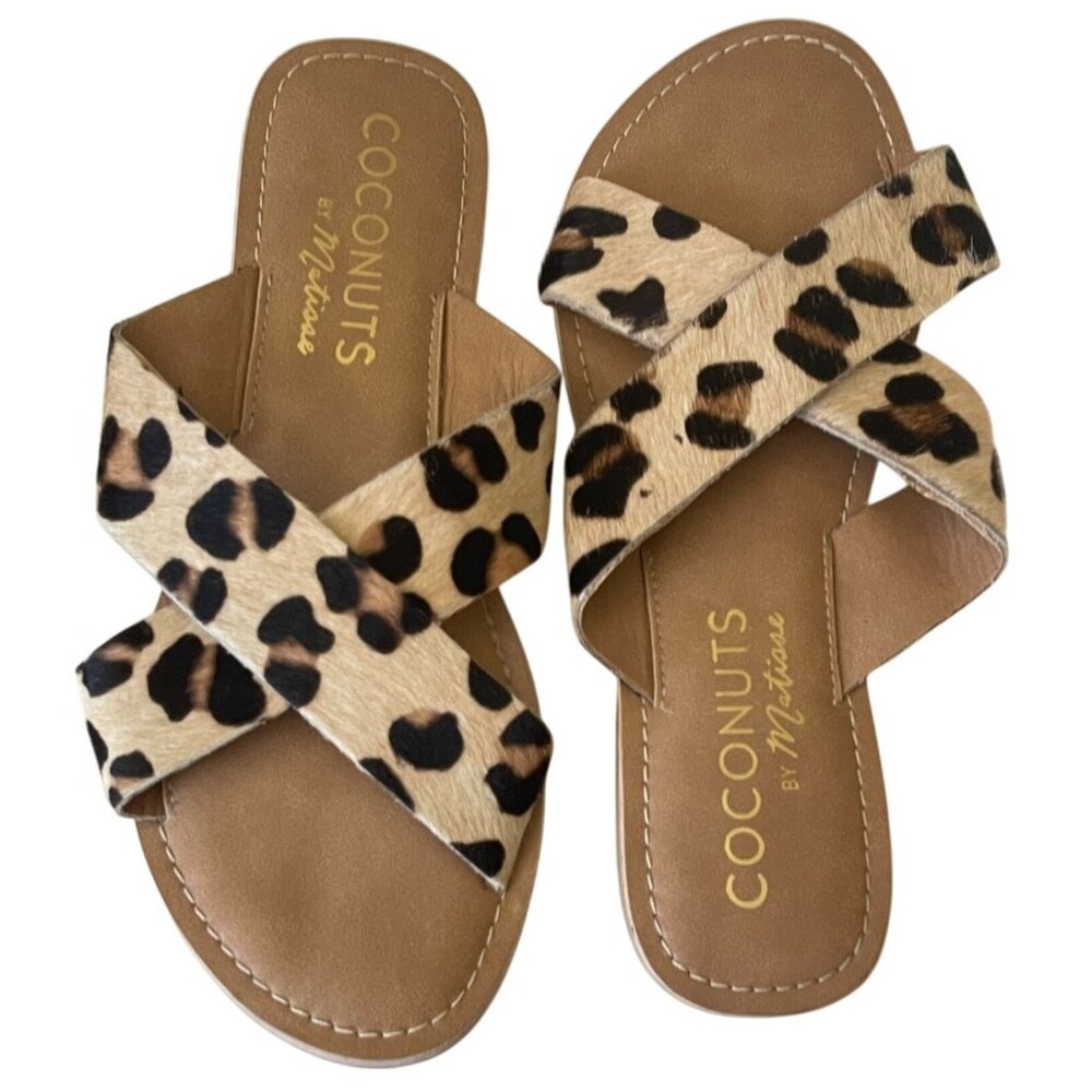 Coconuts by Matisse Pebble‎ Real Fur & Leather Cross Slide Sandals Sz 9 Summer